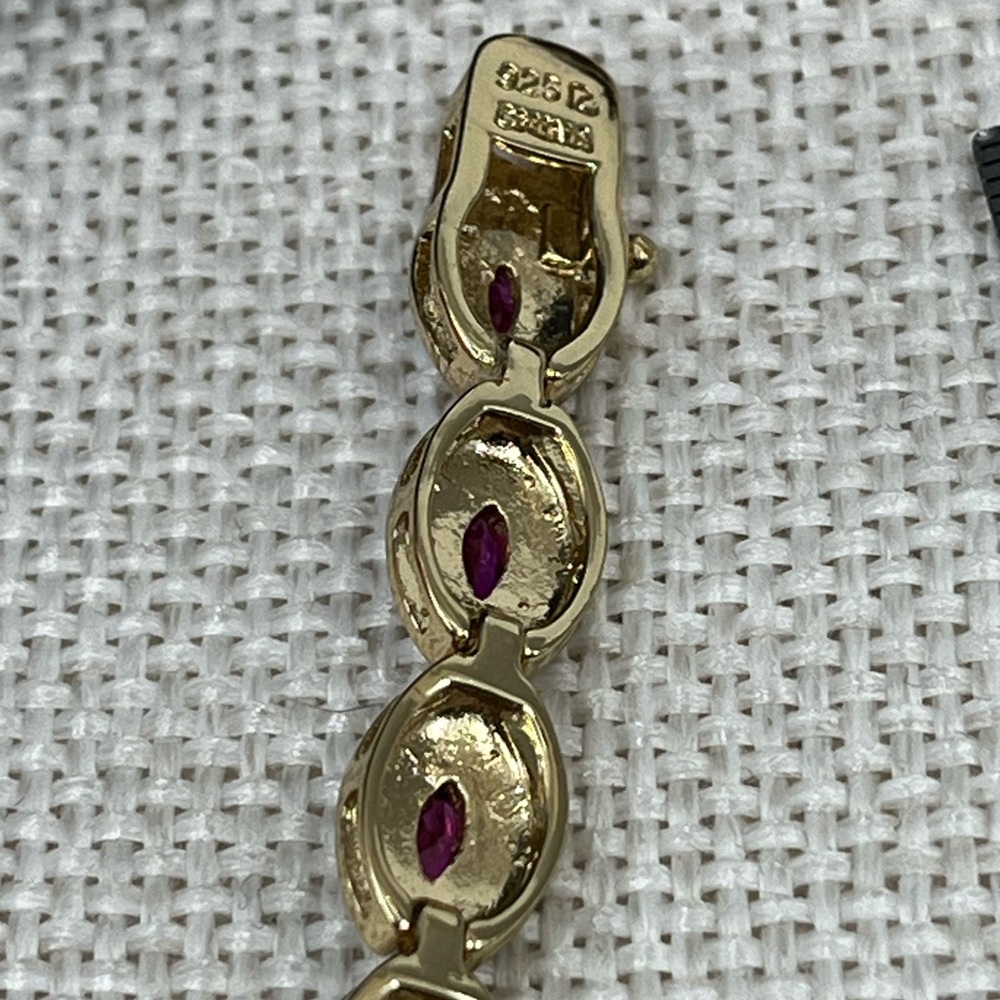 Vintage Gold-Over-Sterling Ruby & Diamond Accent Bracelet - 7.25” - Picture 11 of 17
